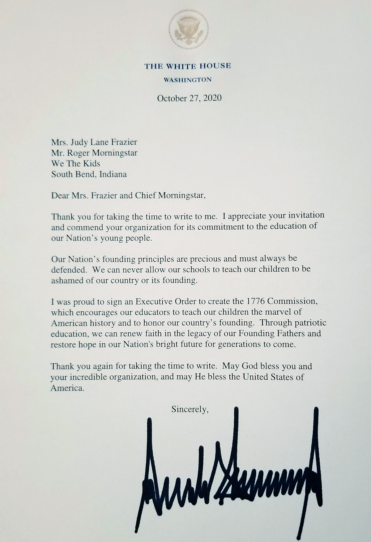 President Trump Letter